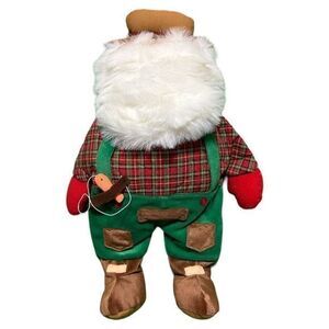 Vintage Christmas Santa Clause Gone Fishing Fisherman Wall Hanging‎ Plush 18”